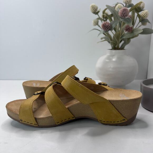Dansko Tarin Burnished Leather Wedge Sandal Yellow 1708171600 Women EU41/11 NWOB